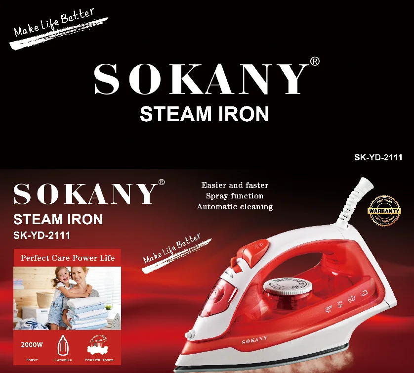 Sokany 2111 High Quality Iron 2000W Commercial Boiler Mini Steam Iron Travelling