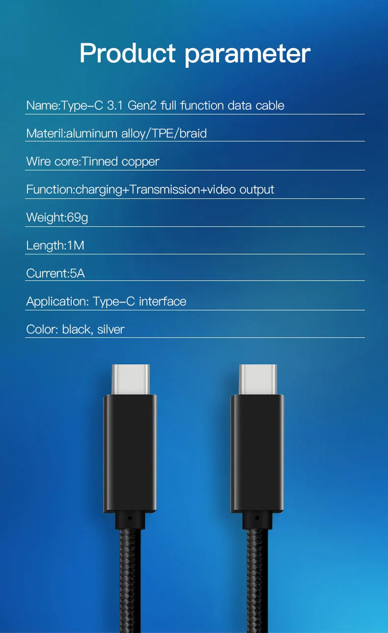  Кабель Usb C PD 100 Вт 20 в 5 А поддержка 4K аудио и видео скорость передачи 10 Гбит/с кабель 3 1 Gen2 Type