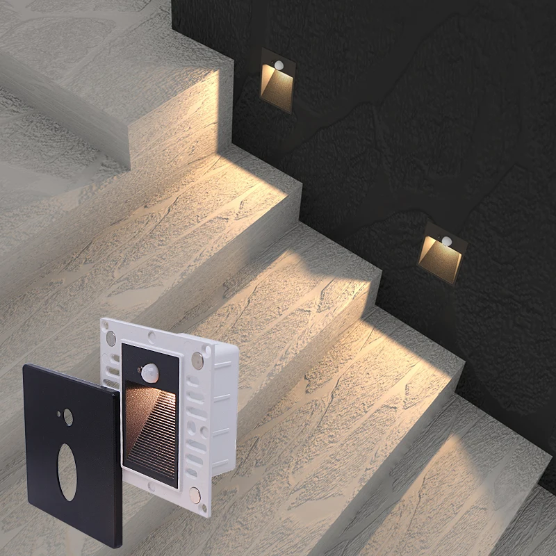 GONSU nordic luxury recessed wall  footlight step light waterproof led stair light with pir motion sensor switch