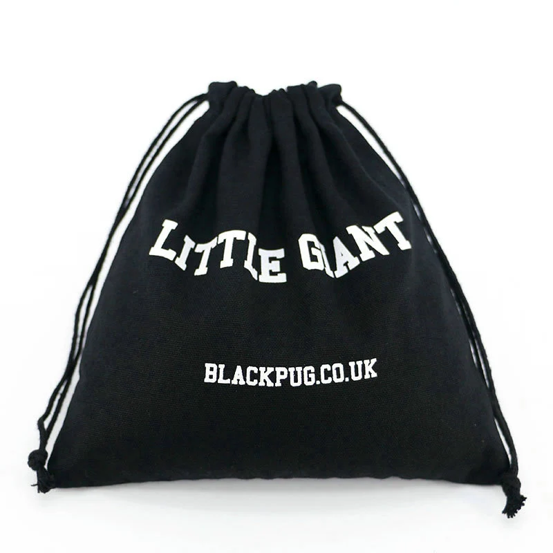 Online market sell Black Cotton organic drawstring pouch custom logo