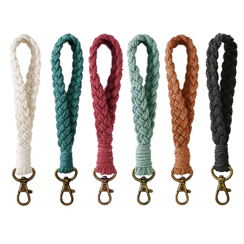 Wholesale Country Style Diy Keychains Handmade Lanyard Key Accessories Decor Keychain Weave Cotton Rope Car Keyring
