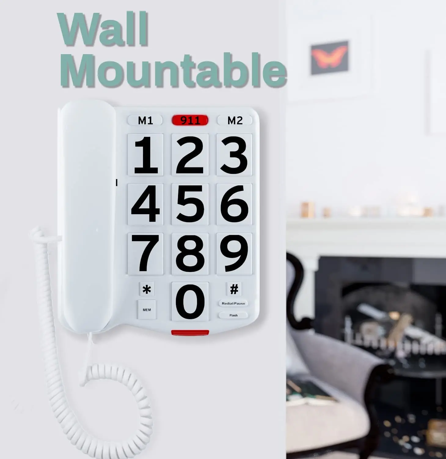 easy to read sos large number white corded hands free home phone telephone large display with photo fixed landline desktop phone