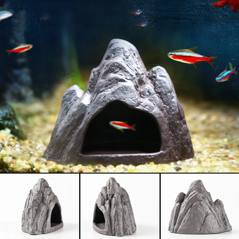 Aquarium Stone Cichlid Ornament Red Stoneware Mountain Shrimp Breeding Cave For Fish Tank