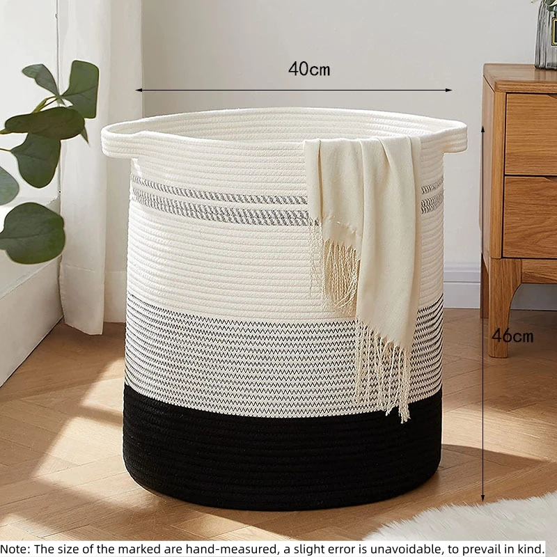 Custom Folding Cotton Rope Laundry Basket Organizer Woven Storage Basket for Blankets Toys Snacks with Handle