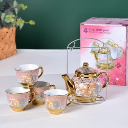 Luxury  Porcelain Coffee Tea Set Gold Decor Ceramic Tea Pot and Cup Five set European style coffee tea sets