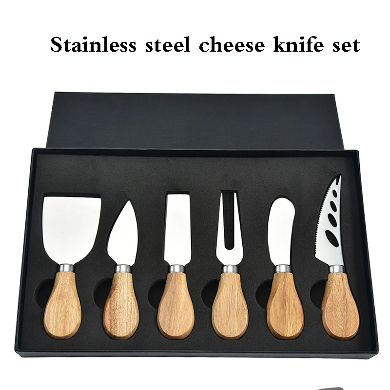Multi-functional kitchen tools heat-resistant 6-piece cheese knife set with bamboo handle