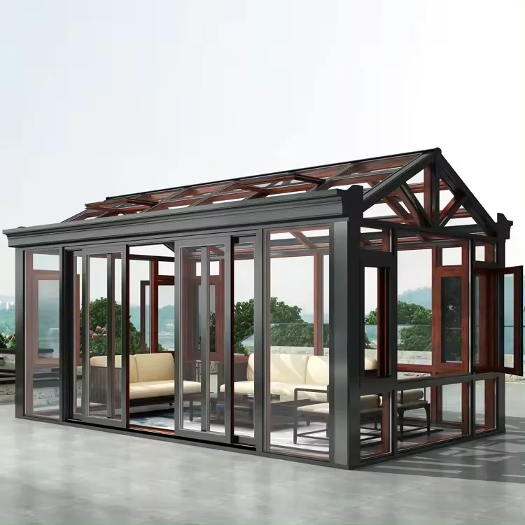 Tiny glass house glamping detachable from china prefabricated azobe greenhoussolarium tempered glass house