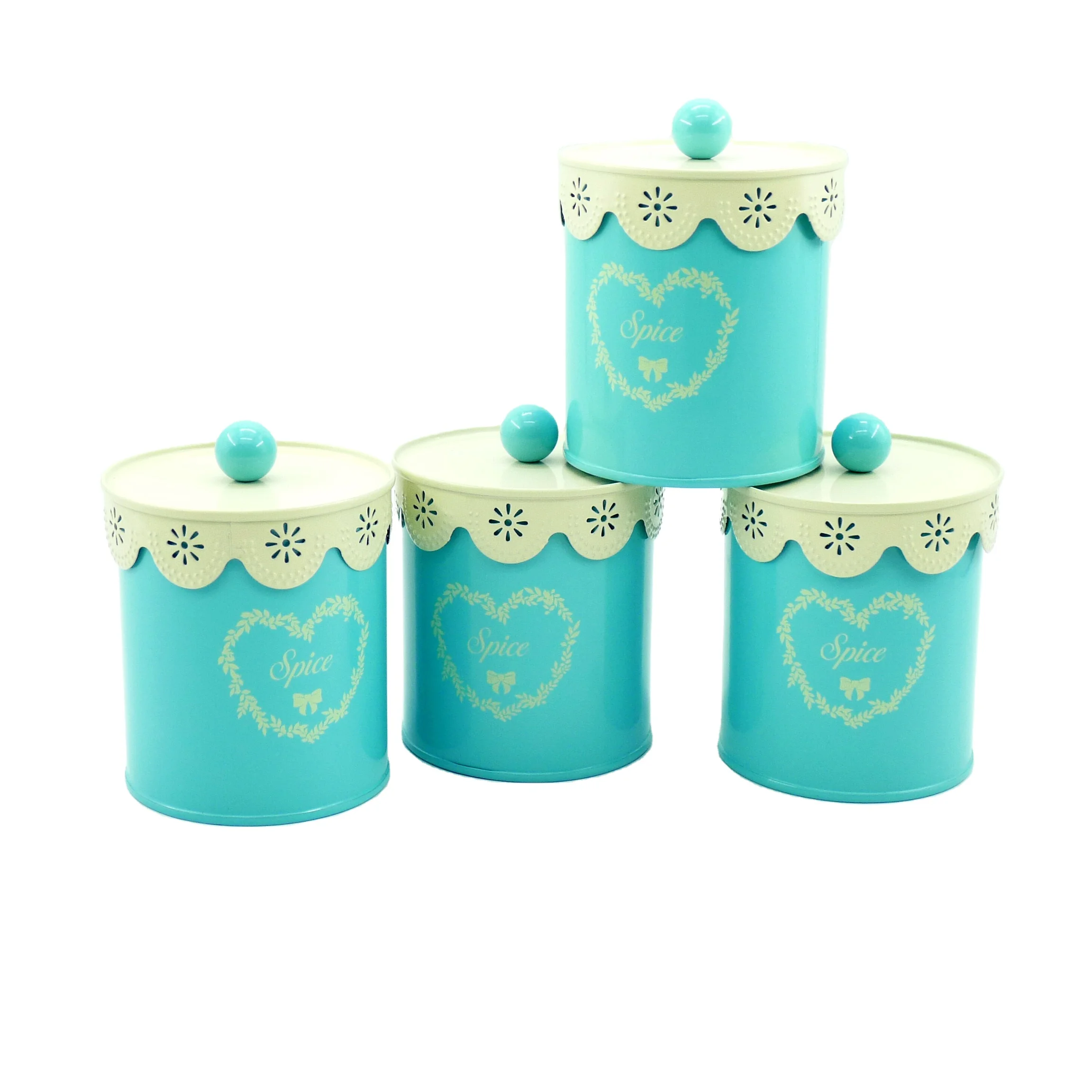 Custom Small Metal galvanize Kitchen counter Spice Storage Jars Set container Sugar Coffee Tea Canister Sets with lid