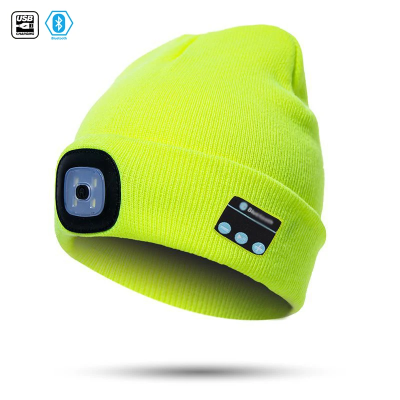 2021 LED Wireless BT Beanie Hats Winter Head Warmer With Lamp Rechargeable Music Orange Brown Beanie Winter Hats Accessories