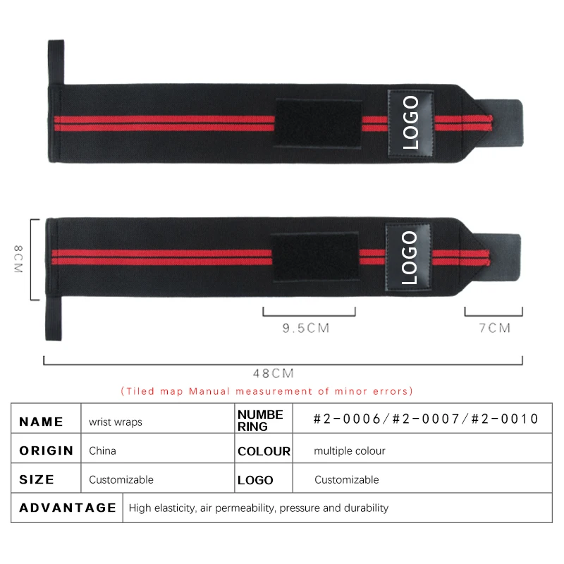 Custom Various Styles Professional Grade Neoprene Elastic Sport Weight Lifting Powerlifting Wrist Support wraps