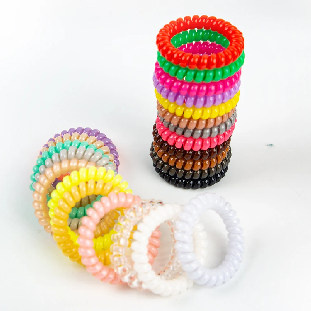 Telephone Wire Line Cord Coil Shape Hair Ties Traceless Printed Jelly Elastic Hair Scrunchies Hairdressing Rope OEM/ODM