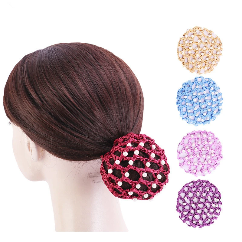Crochet Hair Snood Net Pearls Decor Ballet Dancer Hair Bun Cover Hair Accessories for Women