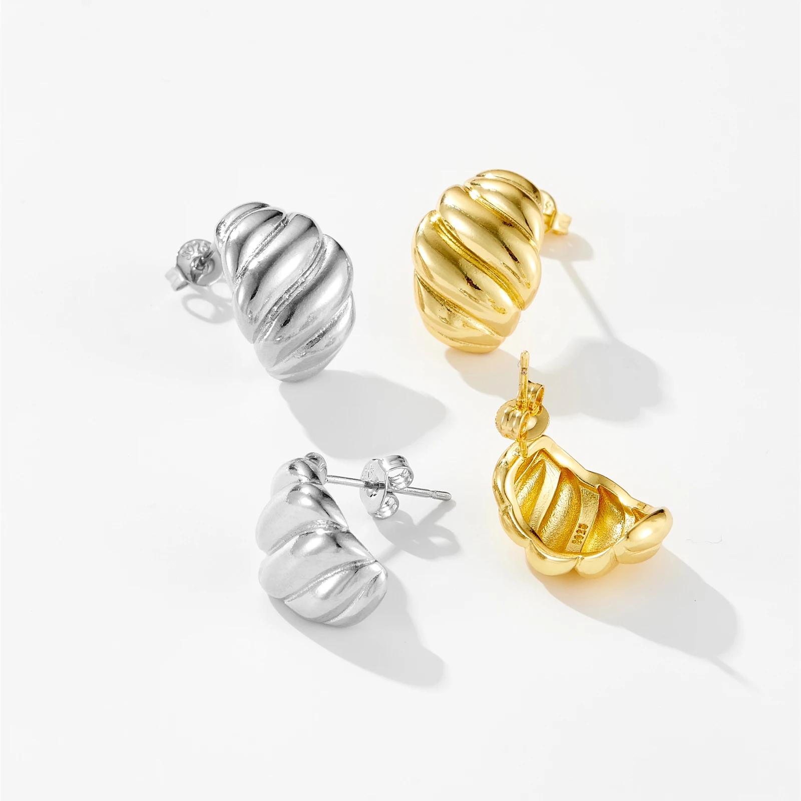 FUAMAY Aretes De Oro Cheap Brass Crosissant Hoop Earrings Large Woman Puffy Earrings