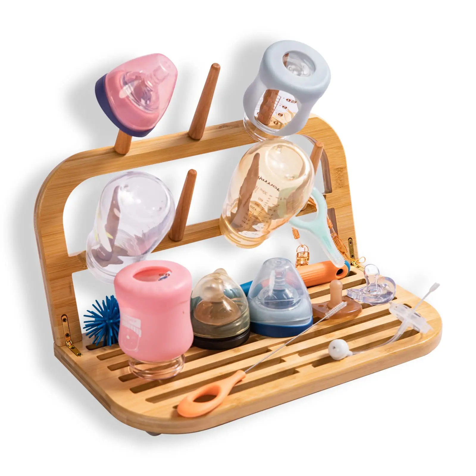 Wholesale Bamboo Wooden Cup Holder Baby Bottle Drying Rack Foldable Bamboo Bottle Draining Rack