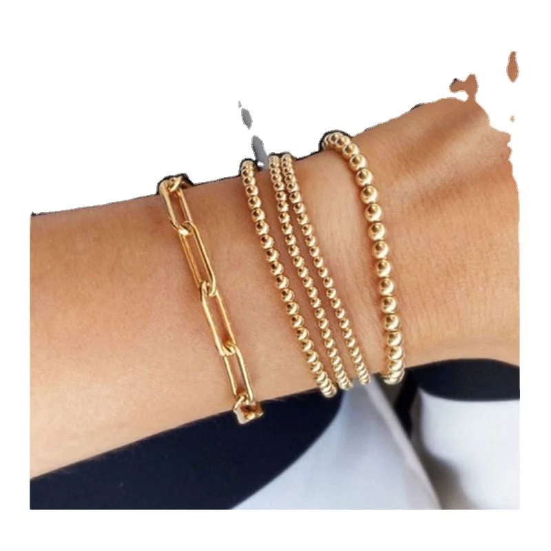BMZ New arrivals 16K gold filled IP plating 3/4/5/6 mm 18K stainless bead stretchable better elasticity silver bracelet
