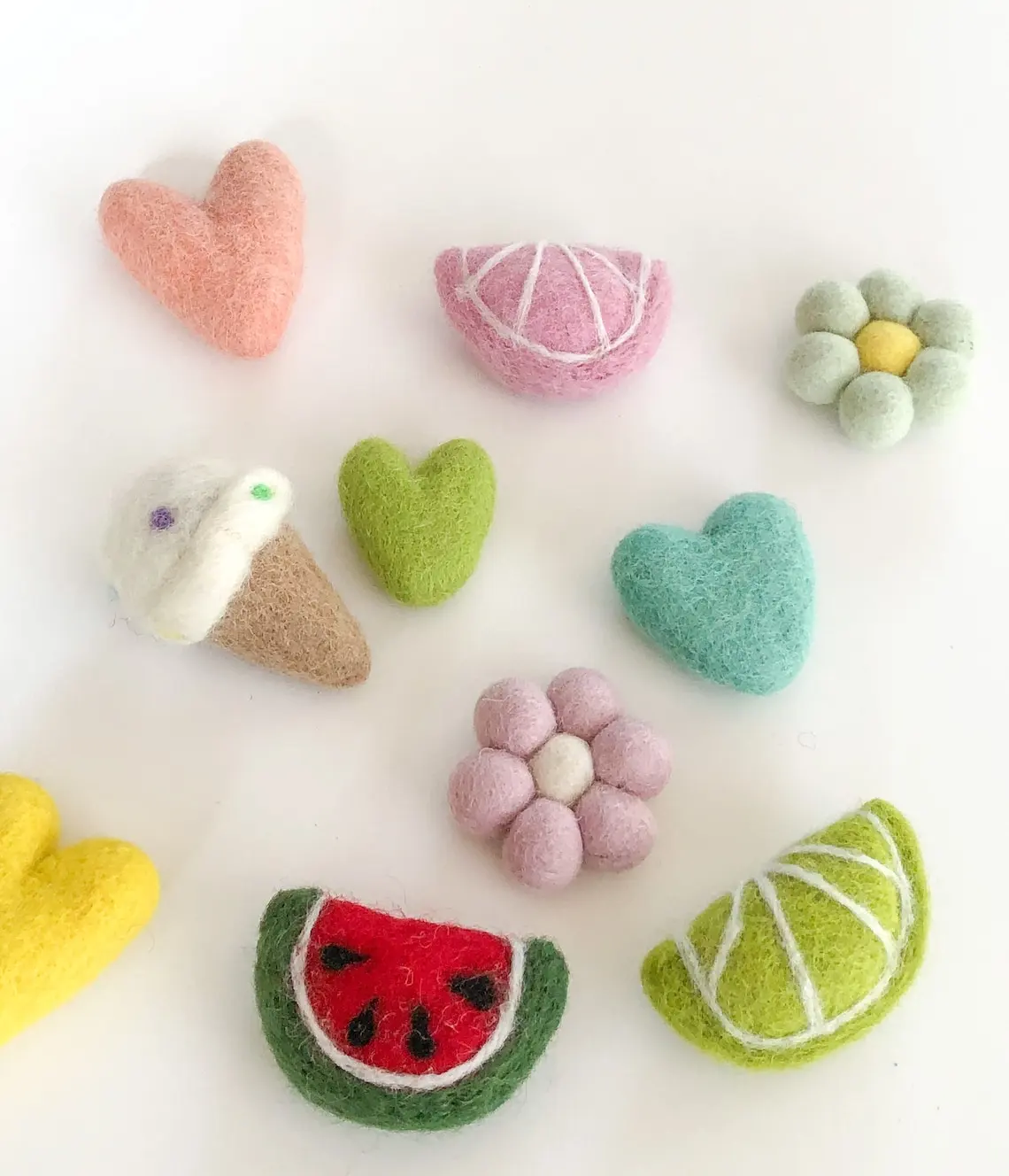 handmade 10 summer needle felted fruits wool felt shapes with watermelon lemon for DIY garland baby mobile tier tray decor