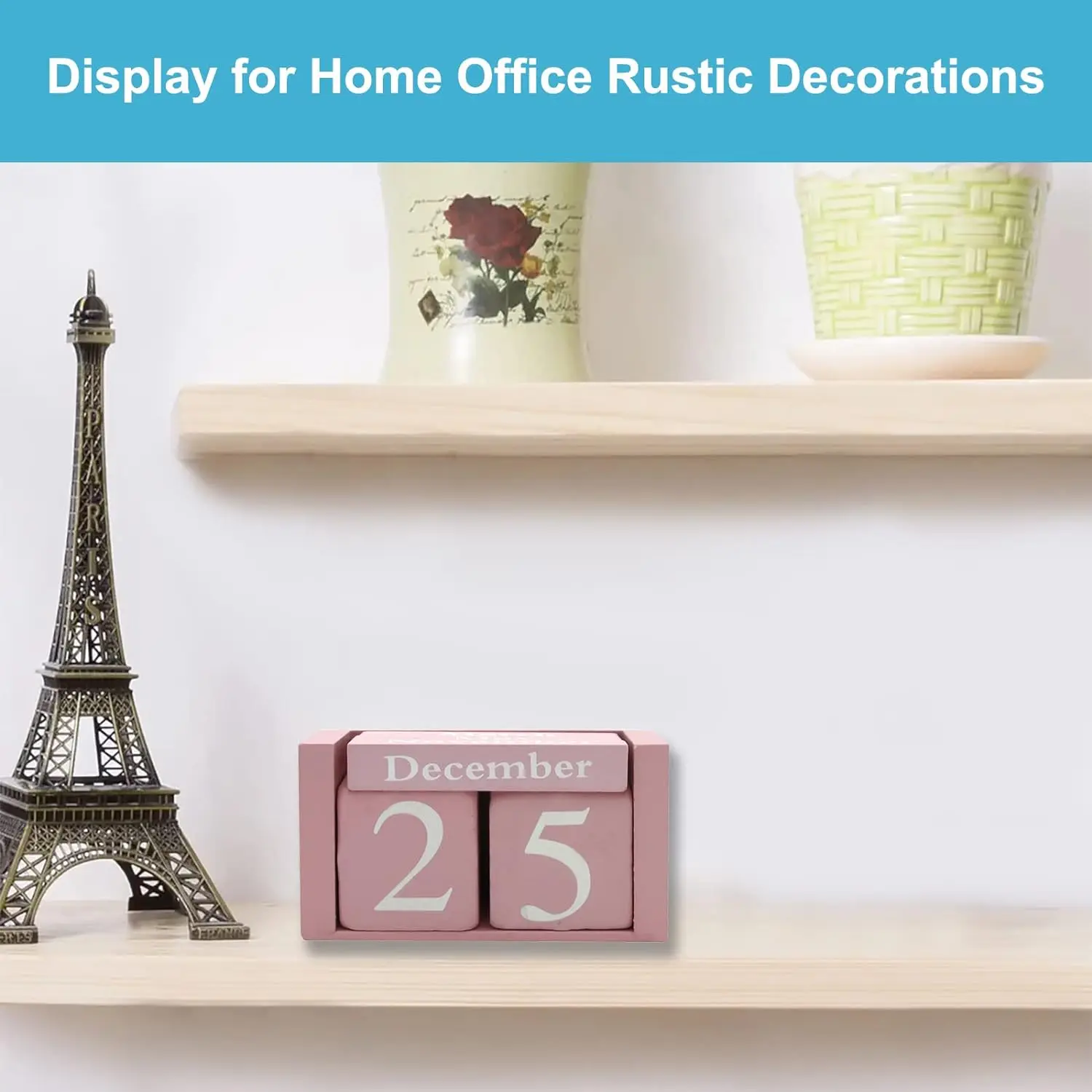 Zhonghuan Brand Wooden Desk Calendar - Pink Office Decor for Women - Perpetual Calendar Block Month Date Display