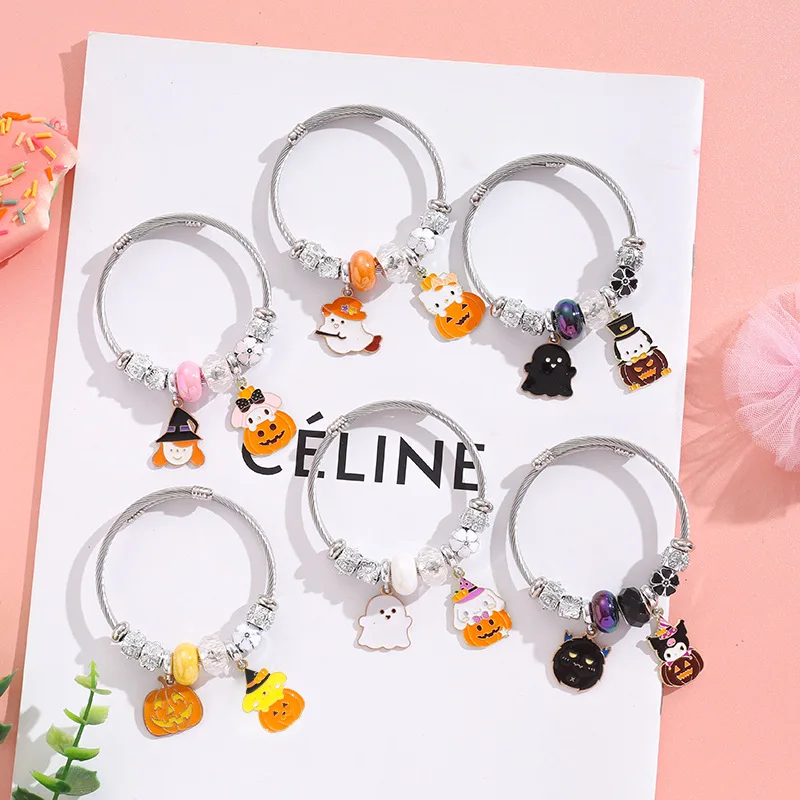 New Hot Kids Student Bracelets Gifts Girls Children Cartoon Animal charm bracelet Glass beads adjustable stainless steel Bangles