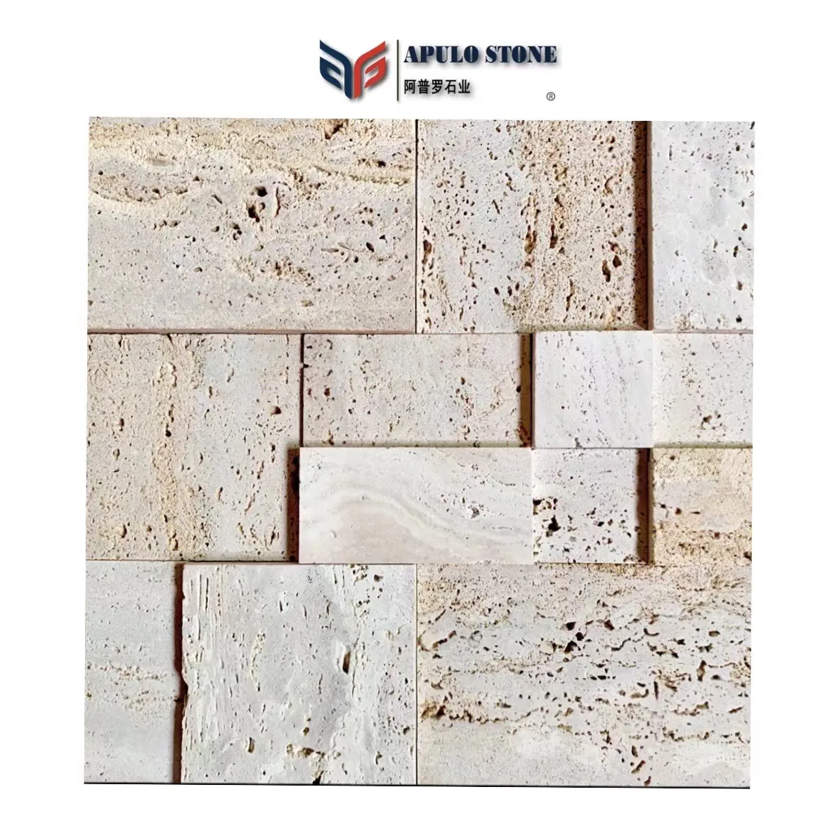 Apulo New Arrival 3D Art Natural Stone Travertine mosaic Cheap Cultural Wall Mosaic Tiles Interior Decorative