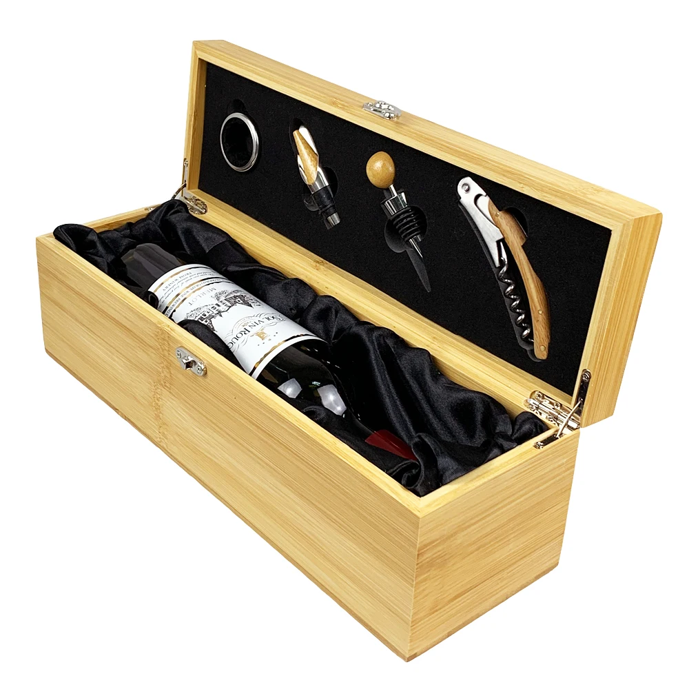 High Quality Red Wine Bottle Wooden Box  And Wine Box Gift Set And Bamboo Wood Wine box Packaging And Single Bottle Packaging