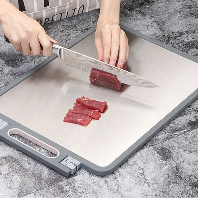 Food Grade 304 SS Kitchen Cutting Board Multi Purpose Vegetable Meat Chopping Board for Restaurant and Home