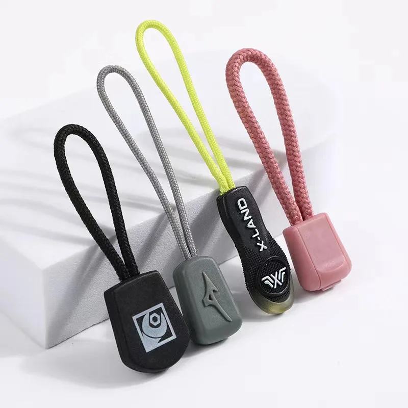 Factory Direct custom logo Soft plastic rope zipper slider pull/plastic zipper pull