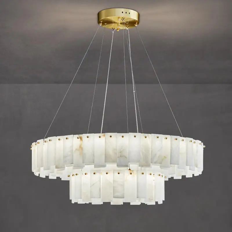 Nordic modern minimalist brass marble pendant lamp round circle alabaster chandelier lighting for hotel