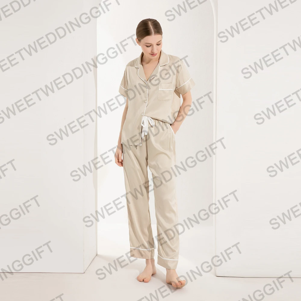 928 Wholesales Satin Women Pyjamas Set Two Piece Set Fashion Women Clothing Custom Logo Pyjamas Short Sleeve Sleepwear