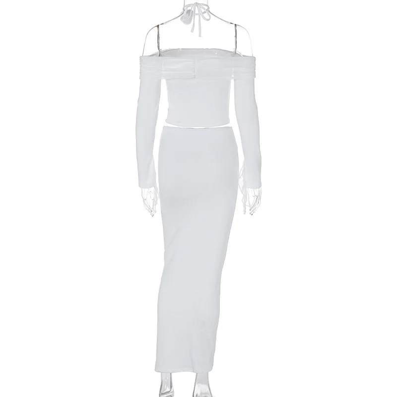 Women Sexy strapless off shoulder top Clothing Stylish Long Sleeve Pleated Dresses