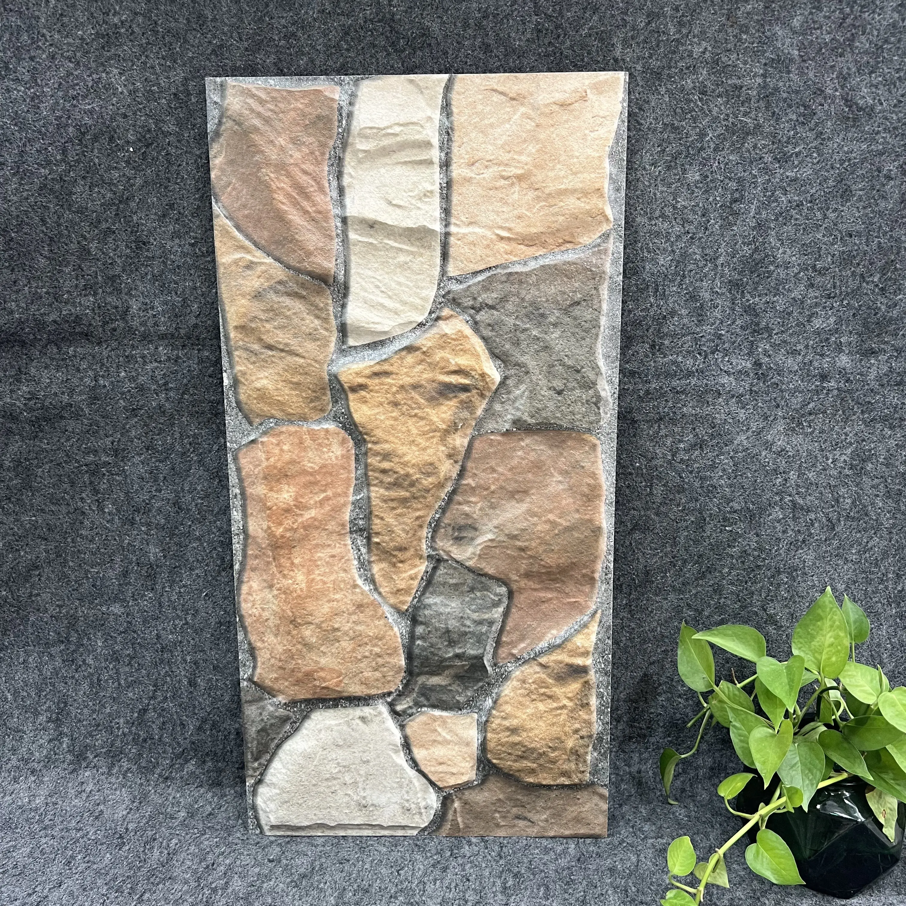 3D effect rustic look stone exterior wall tiles 300*600mm for villa wall and floor outside