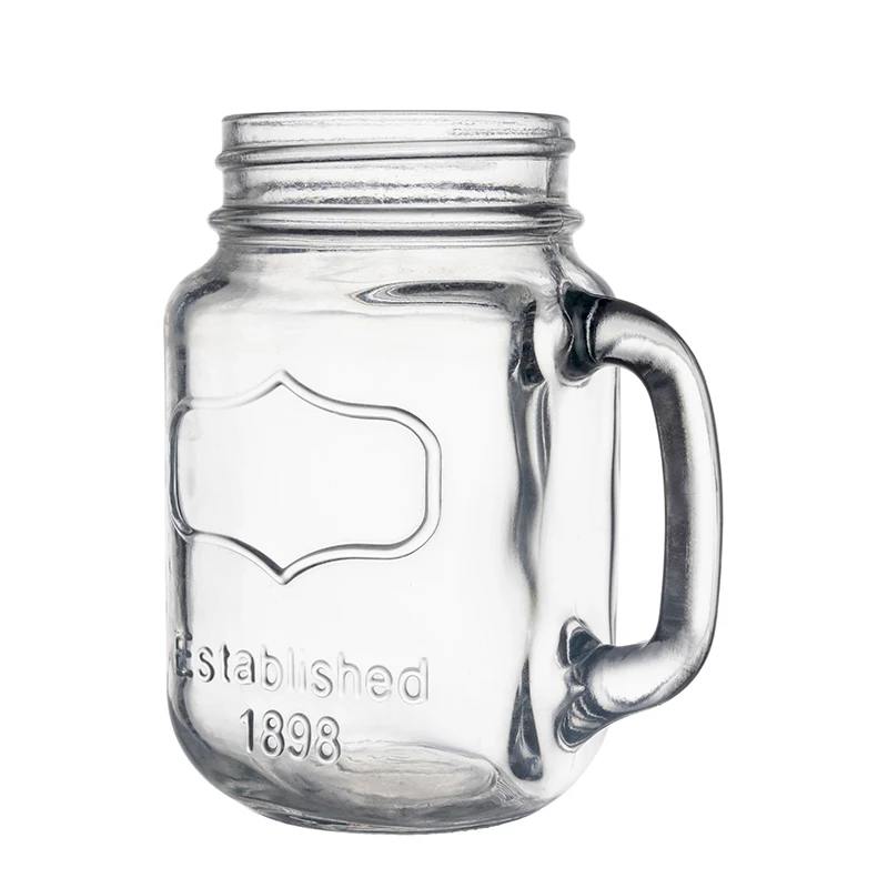 Berlin Packaging Custom Made 500ml Print Juice Water Food Mug Storage Glass Mason Jars With Handle
