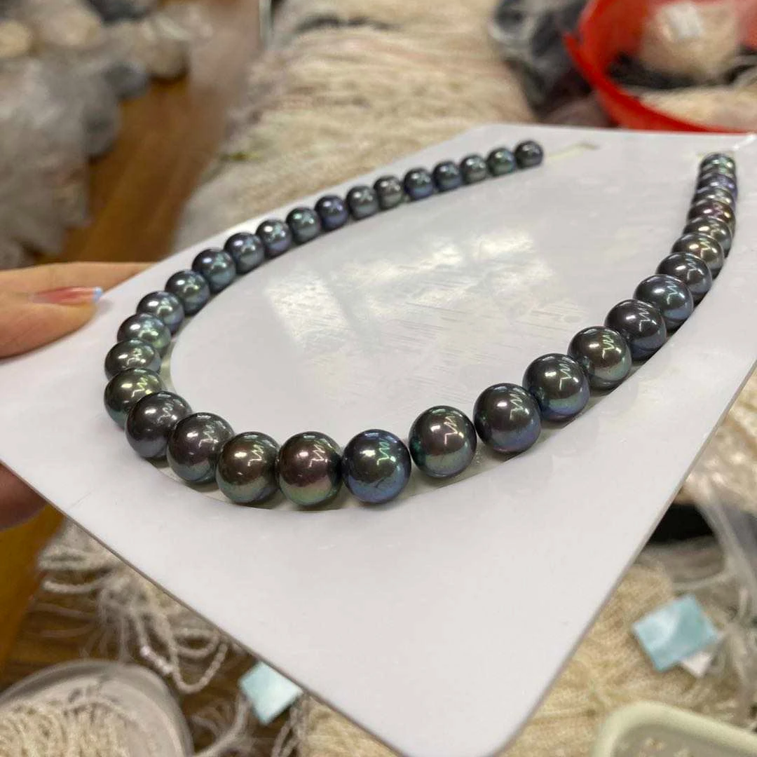 Wholesale AAA Quality 9-10mm 10-11mm 11-12mm Natural Peacock Color Edison Round Freshwater Pearl Strand