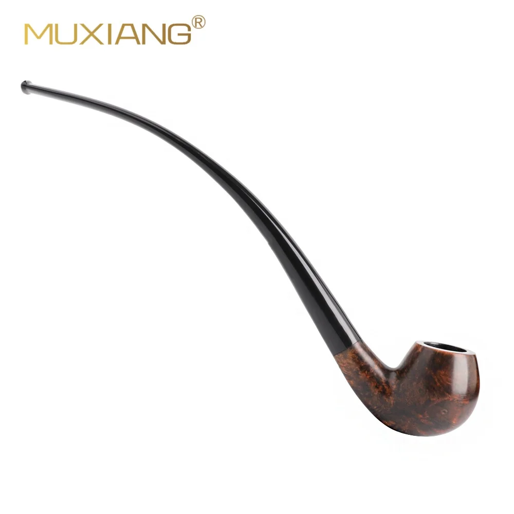 MUXIANG Durable Long Bent Briar Wood Tobacco Pipe Handmade Ready To Ship Smoking Pipe