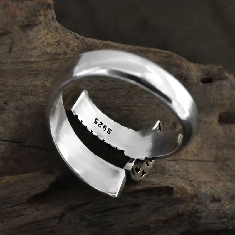 Unique Design Cool 925 Sterling Silver Brass Retro Sabre Solider Knife Open Ring Weapon Jewelry for Men Daily Wear Party  Gift