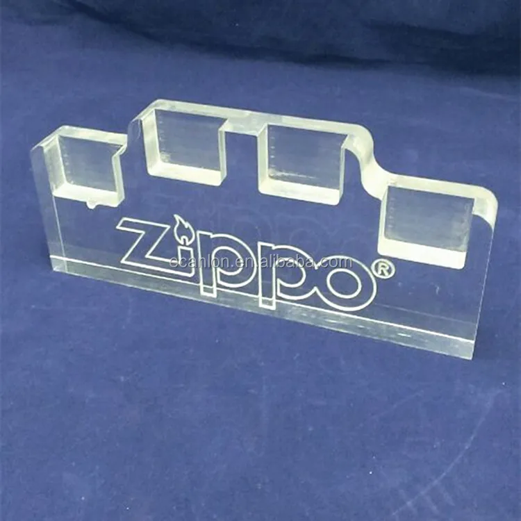 Custom Frosted perspex plexiglass zippo lighter desktop display with engraving logo