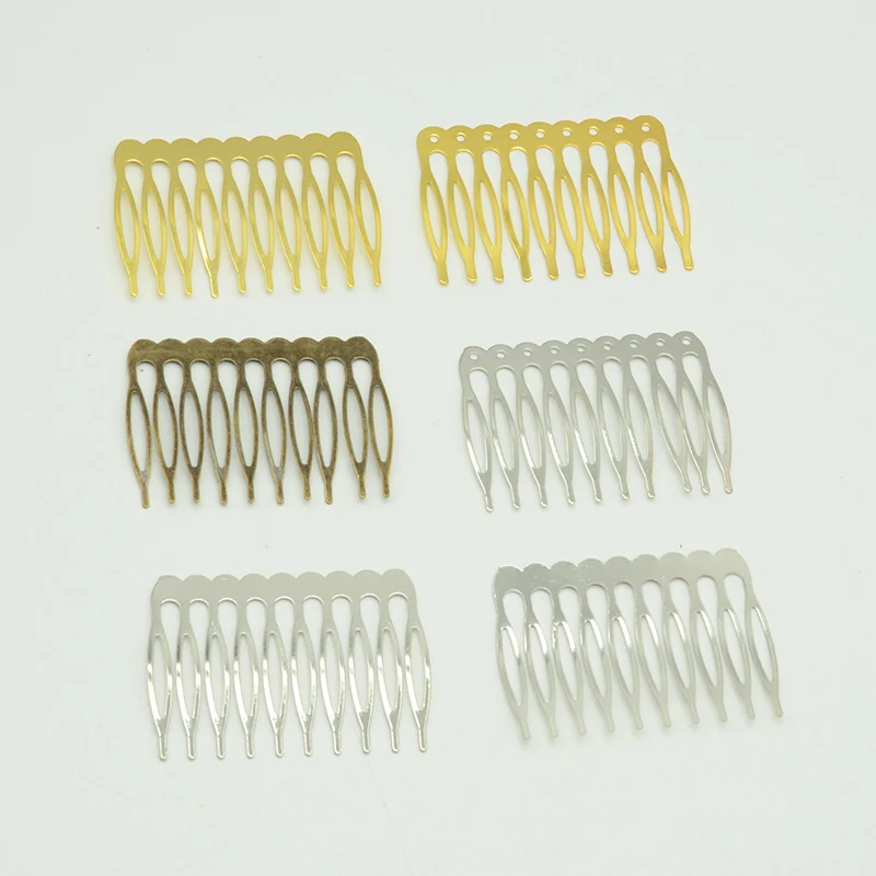 5.4cm*4cm 10-Tooth Flat Metal Hair Combs DIY Crown Jewelry Accessories Silver Golden Antique Bronze for Bridal Hair Styles