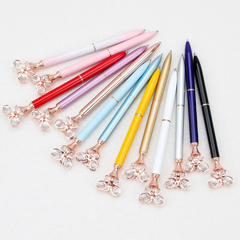 Office School Gift Custom Logo Big Diamond Butterfly Crystal Top Twist Metal Ballpoint Pen