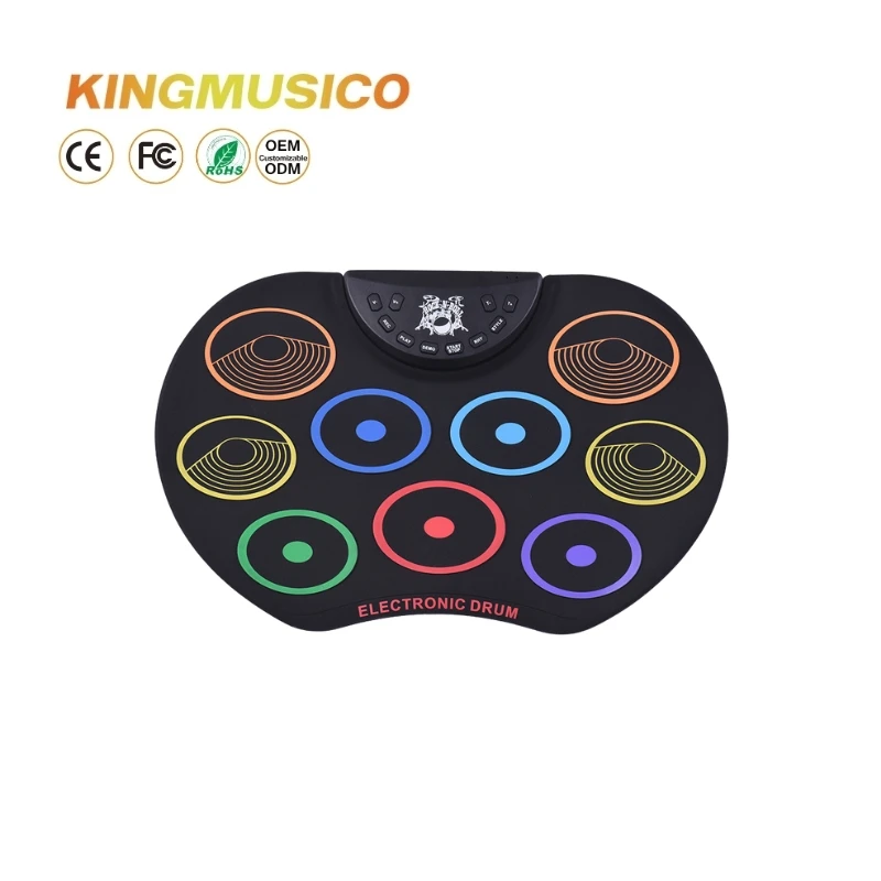 Silicone 9-Pad Roll-Up Electronic Drum Set - Portable, Kid-Safe, and Fun Musical Instrument for Kids