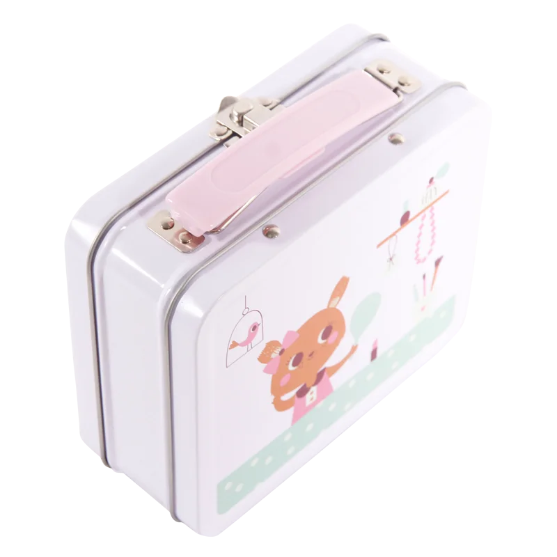 wholesale customized design kids cute small metal tin lunch boxes with plastic handle and lock