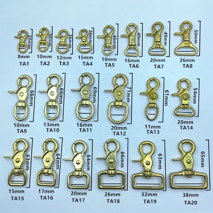 Factory price solid brass snap hook swivel snap hook clip carabiner for dog leash DIY Leather crafts