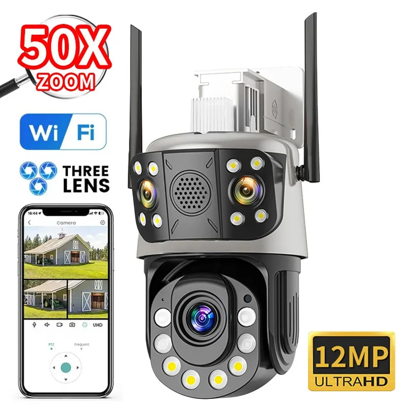 ICsee 12MP уличная беспроводная WiFi 4G CCTV PTZ камера с тремя объективами 50X зум CCTV IP-камера видеонаблюдения