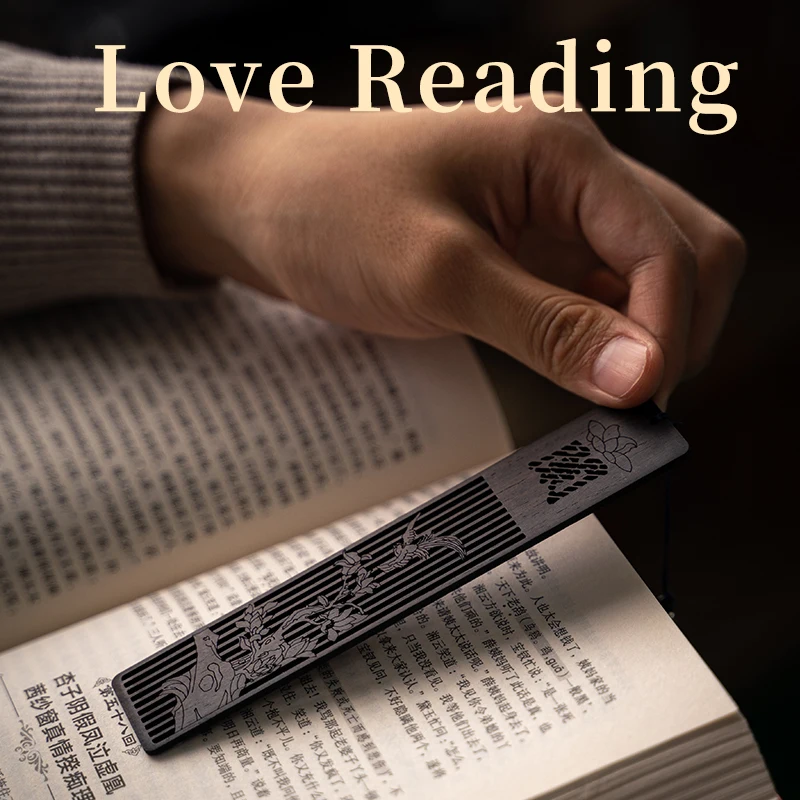 Chinese Style Custom Bookmarks Wood Personalised Book Marks Black Retro Wooden Bookmark