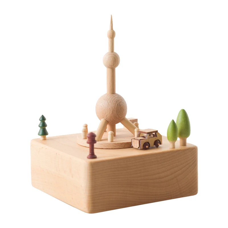 Most popular in 2024 famous Oriental Pearl Tower wooden music box for souvenirs