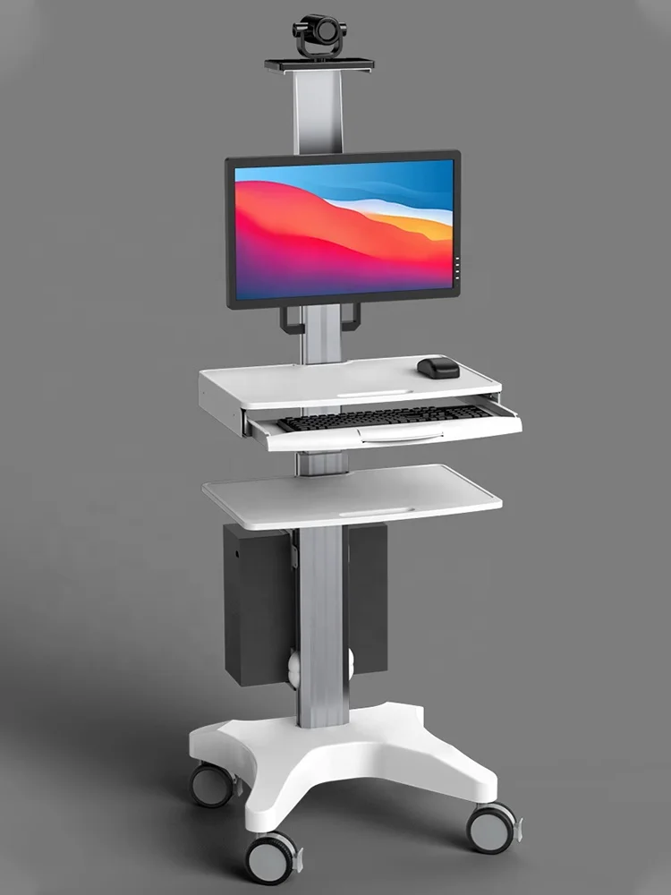 Height Adjustable Hospital Mobile Computer Cart Medical Monitor Cart Telemedicine Terminals for Hospital  Home office School