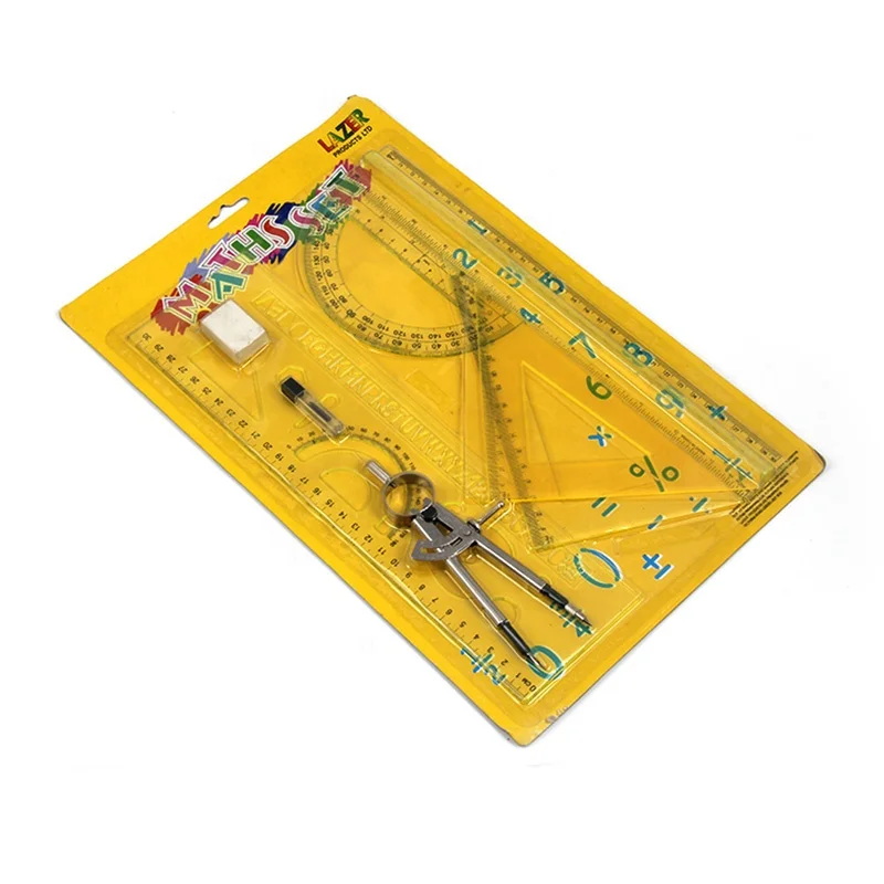 5 Pieces Math set Plastic Clear Ruler Sets, Protractor, Triangle,metal compass/8pcs new designer  rule set