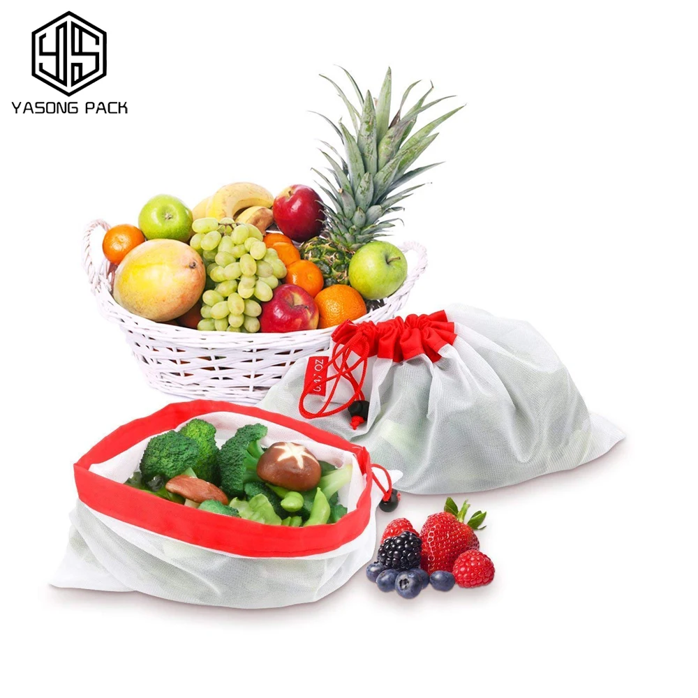 Factory Custom OEM Reusable Nylon Polyester Net Mesh Produce Bag With Drawstring for Food and fruit vegetable
