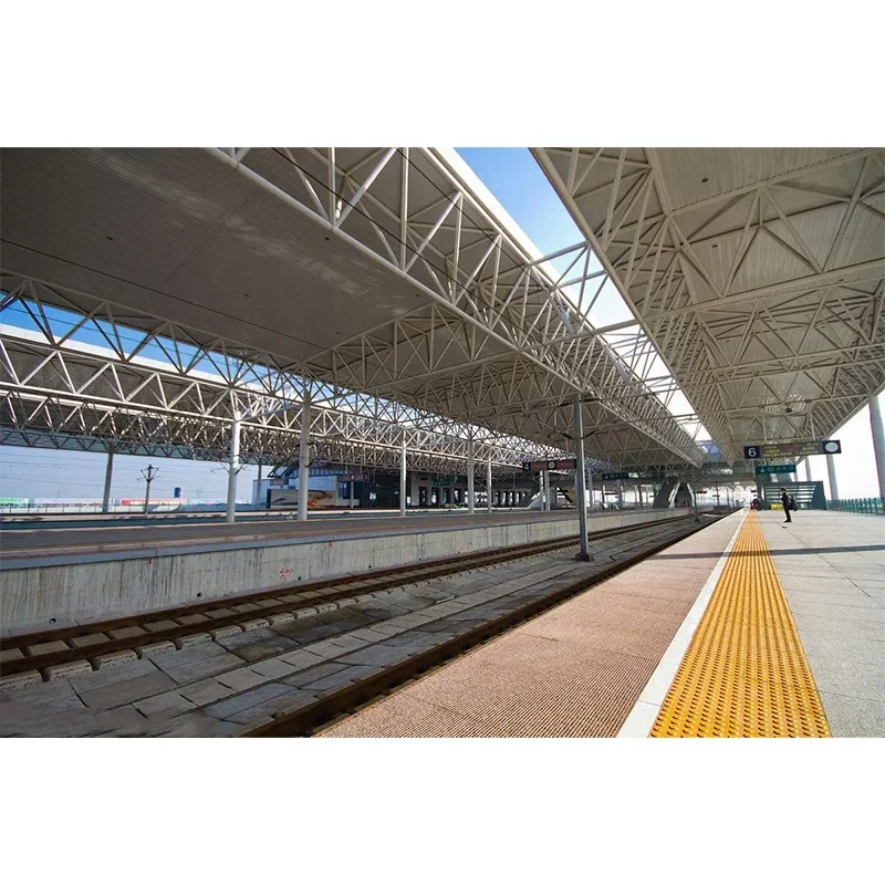 Steel Structure Construction Prefabricated Long Span Steel Tube Truss Steel Structure Train Station Canopy