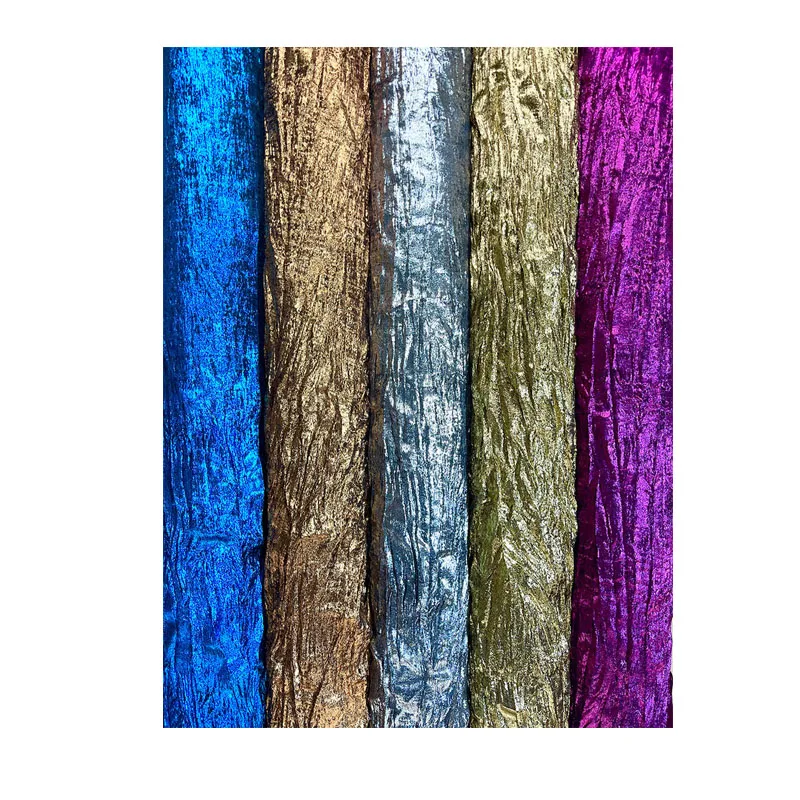 Cheap glossy hot stamping fabric fabric European and American fashion satin ruffled foil clothing fabric