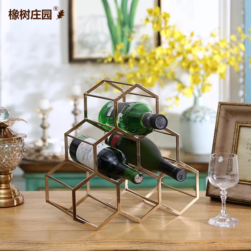 6 bottle honey comb metal wine rack counter top wine holder  with customized  color and size