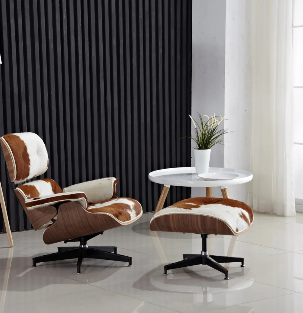 
XT-001modern luxury comfortable livingroom mid century swivel leather plywood chaise lounge chair and ottoman 